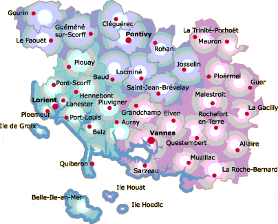 Communes du Morbihan : département du Morbihan et région du Morbihan