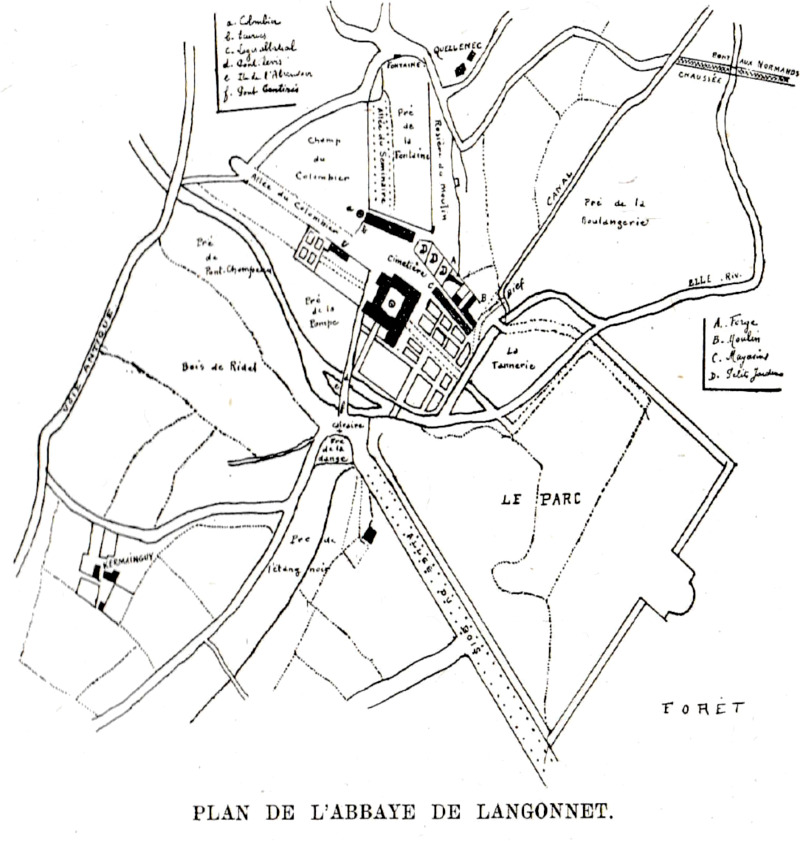 Plan de l'abbaye de Langonnet (Bretagne).