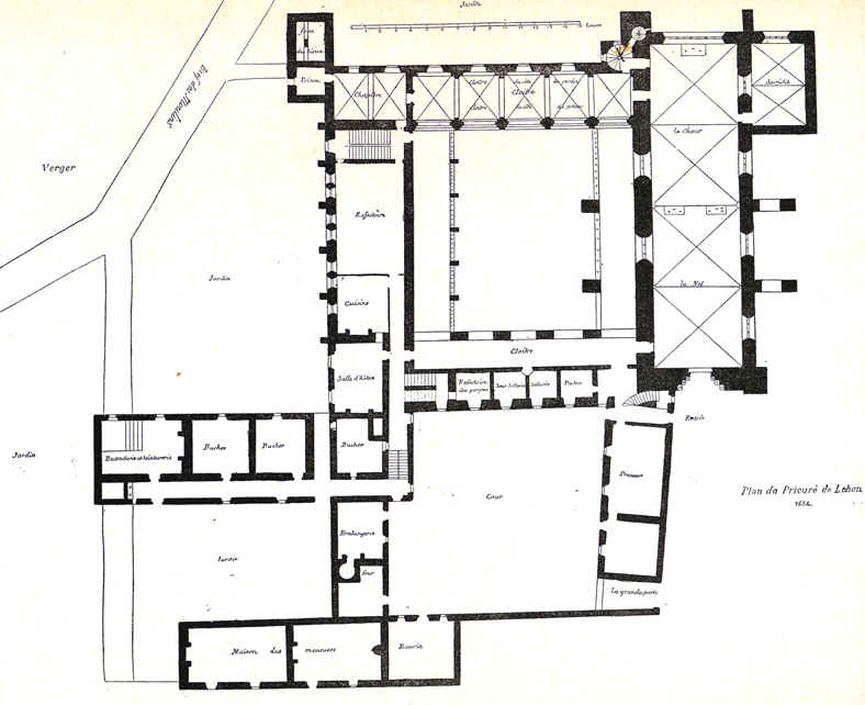 Plan du Prieuré de Léhon (1654)
