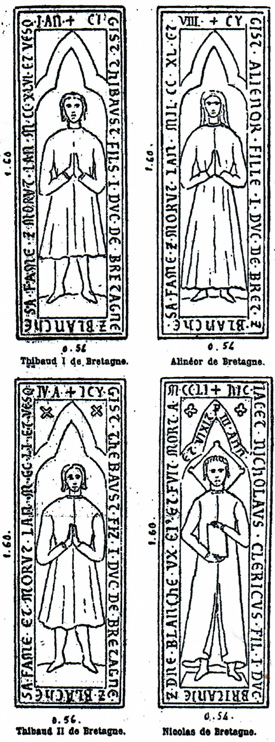 Eglise Saint-Gildas de Rhuys : dalles funéraires de Thibaud Ier,Thibaud II, Aliénor, Nicolas