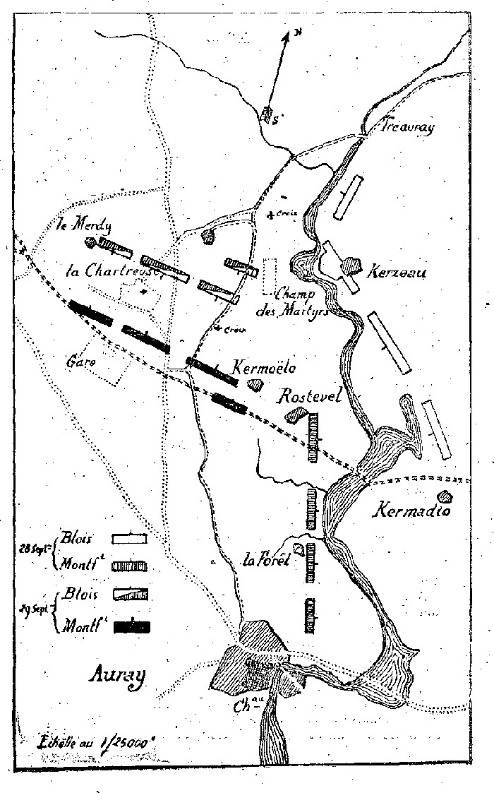Plan de bataille de la ville d'Auray (Bretagne).