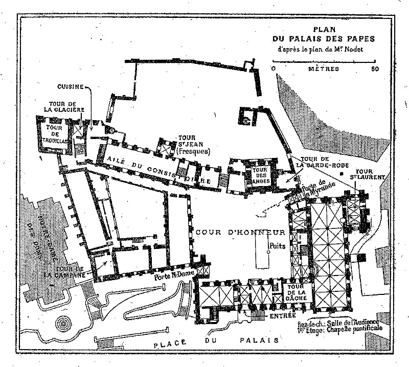 Plan du palais des Papes d'Avignon.