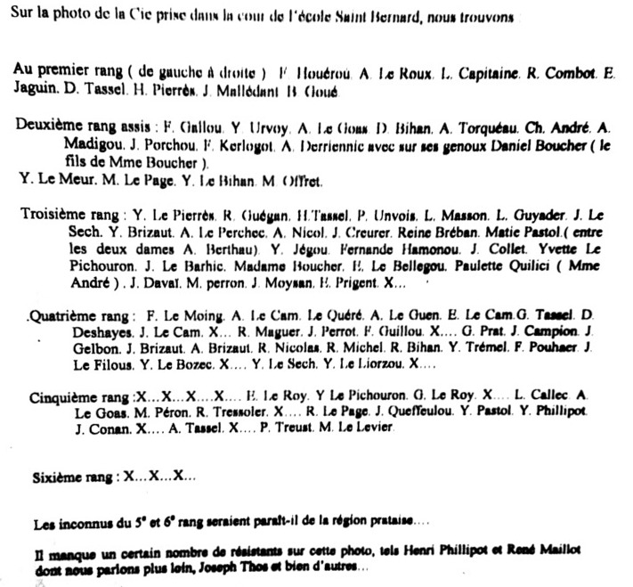 Compagnie FTP " Le Porchou " baptisée en 1944 compagnie Le Gall (Bégard - Bretagne).