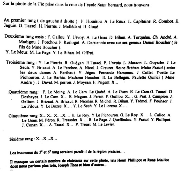 Compagnie FTP " Le Porchou " baptise en 1944 compagnie Le Gall (Bgard - Bretagne).