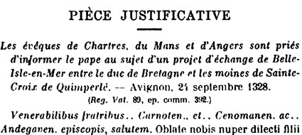 Tentative d'change de Belle-Ile-en-Mer entre l'abbaye de Sainte-Croix et le duc de Bretagne