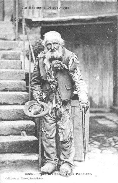 La mendicit� : un mendiant en Bretagne.