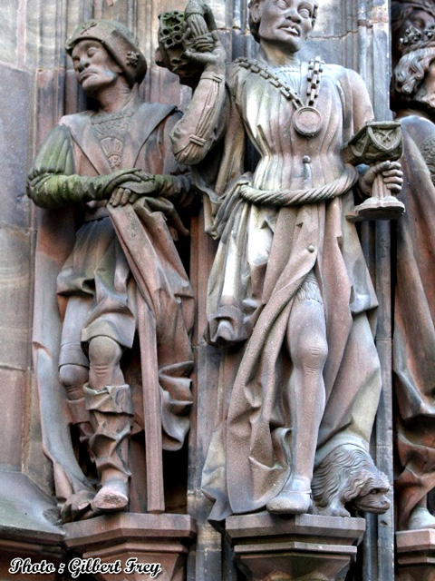 Cathdrale de Strasbourg : faade nord du transept (vers 1210) et le portail Saint-Laurent (1495-1505)