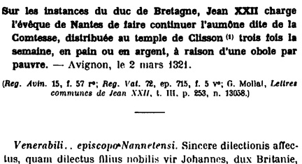 Bulle autorisant  Clisson l'aumne de la Comtesse