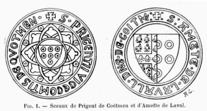 Sceaux de Prigent de Cotmen et d'Amette de Laval (Bretagne).