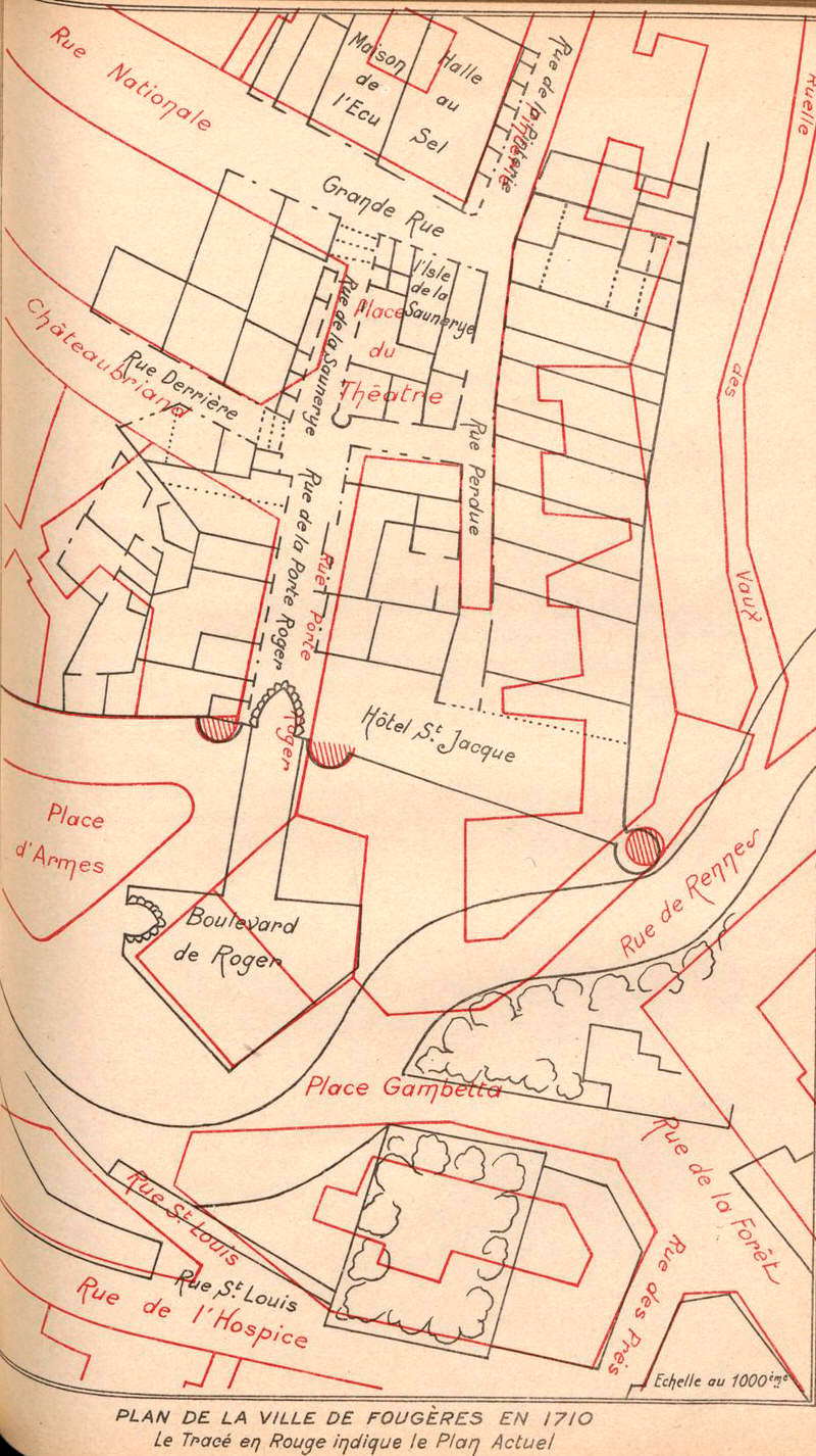 Plan de la ville de Fougres (Bretagne) en 1710.