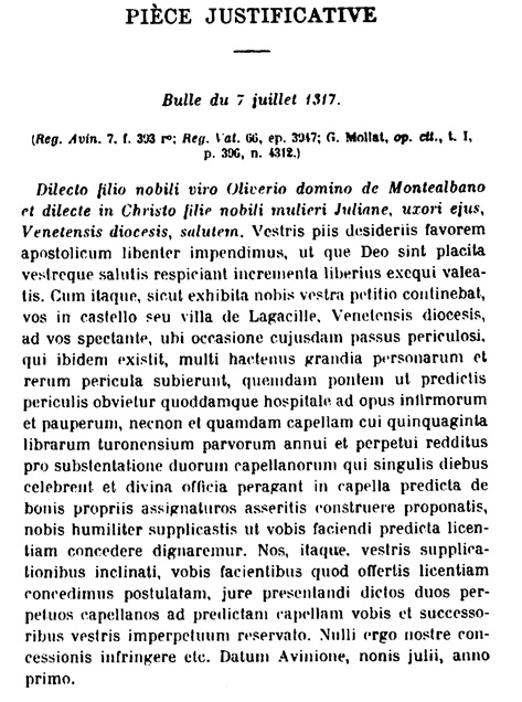 Bulle du 7 juillet 1317 pour des fondations pieuses  la Gacilly