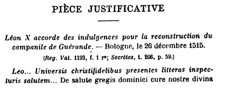 Indulgences pour la reconstruction du campanile de Gurande