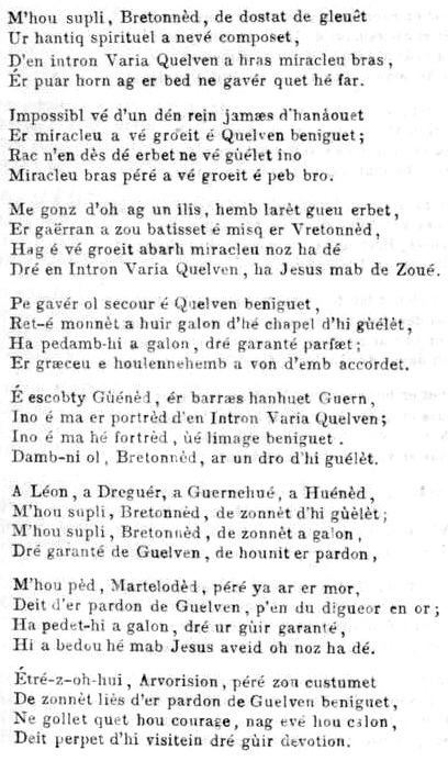 Cantique breton en l'honneur de N.-D. de Quelven ( Guern, Bretagne): page 1.