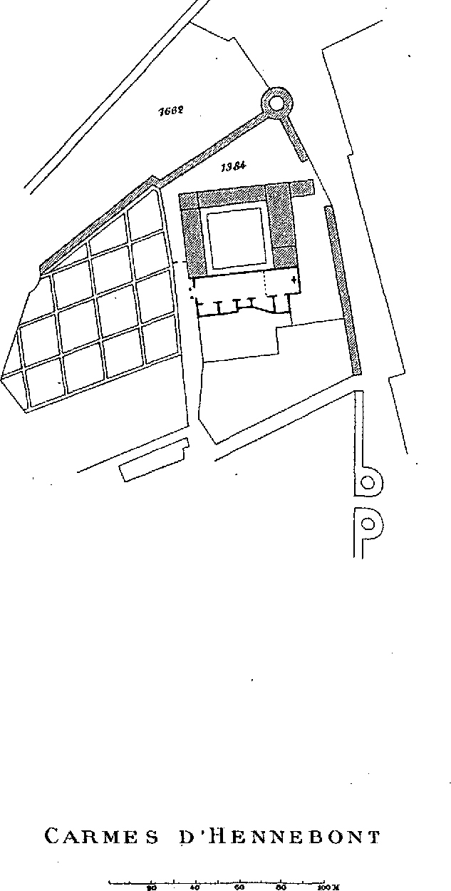 Plan du monastre ou couvent des Carmes d'Hennebont (Bretagne).