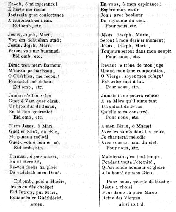 Ile Hodic (Bretagne) : cantique (page 5).