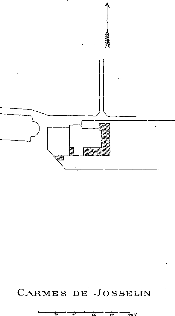 Plan du couvent des Carmes de Josselin (Bretagne).