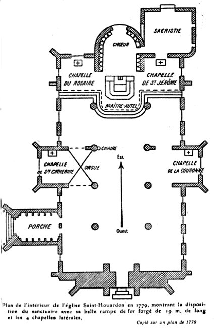 Landerneau (Bretagne) : Plan de l'église Saint-Houardon en 1779.