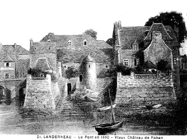 Landerneau (Bretagne) : le château et le pont de Rohan.
