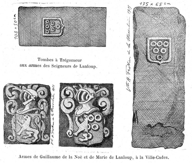 Lanloup : armes de Guillaume de la No et de Marie de Lanloup.