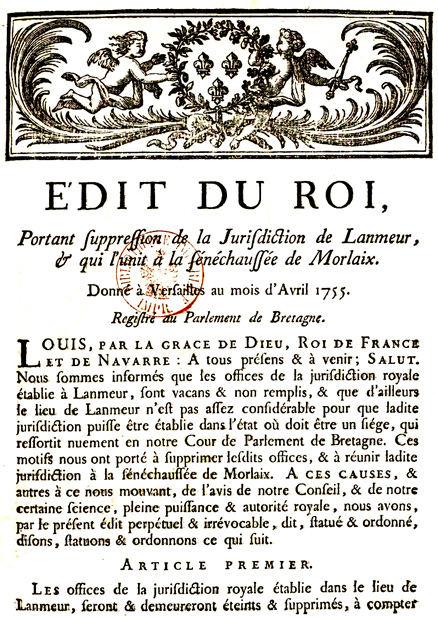 Suppression en 1755 de la juridiction de Lanmeur