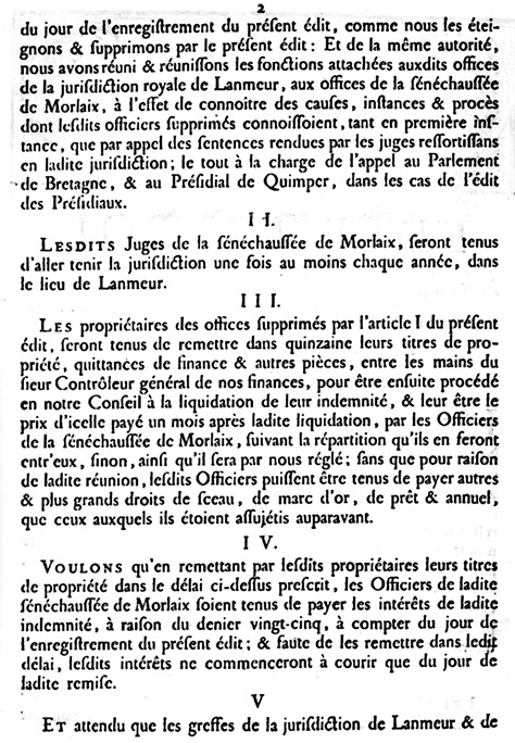Suppression en 1755 de la juridiction de Lanmeur