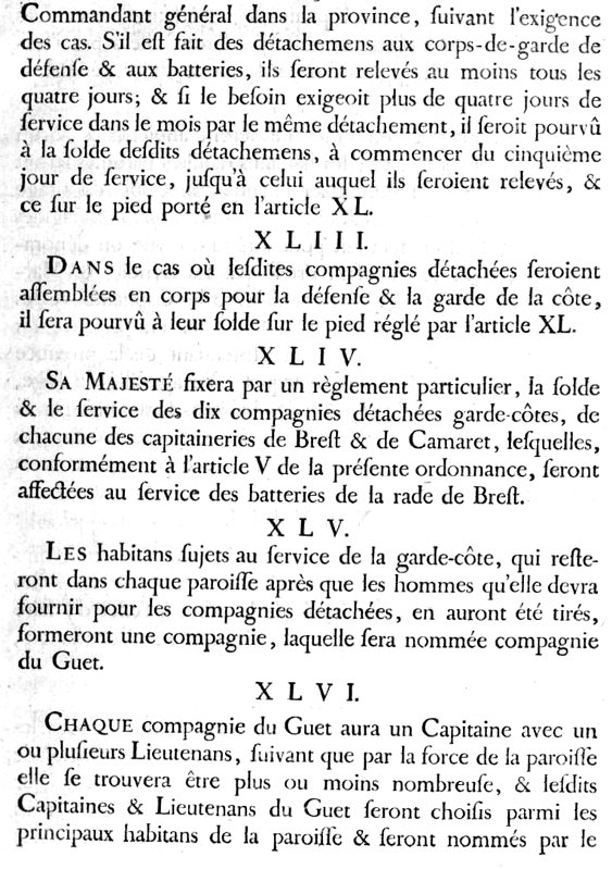 Ordonnance du Roi (1756) concernant les milices de garde-ctes (Bretagne).