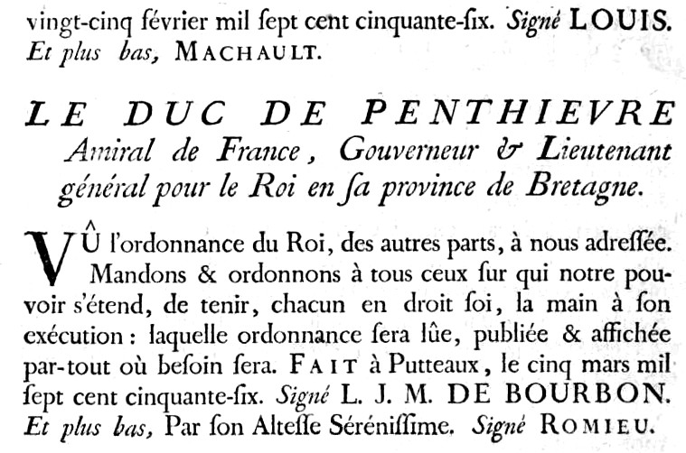 Ordonnance du Roi (1756) concernant les milices de garde-ctes (Bretagne).