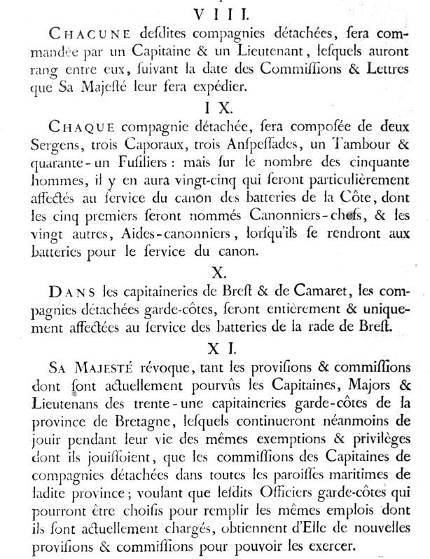 Ordonnance du Roi (1756) concernant les milices de garde-ctes (Bretagne).