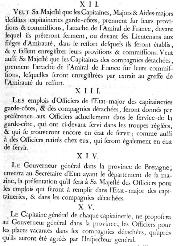 Ordonnance du Roi (1756) concernant les milices de garde-ctes (Bretagne).