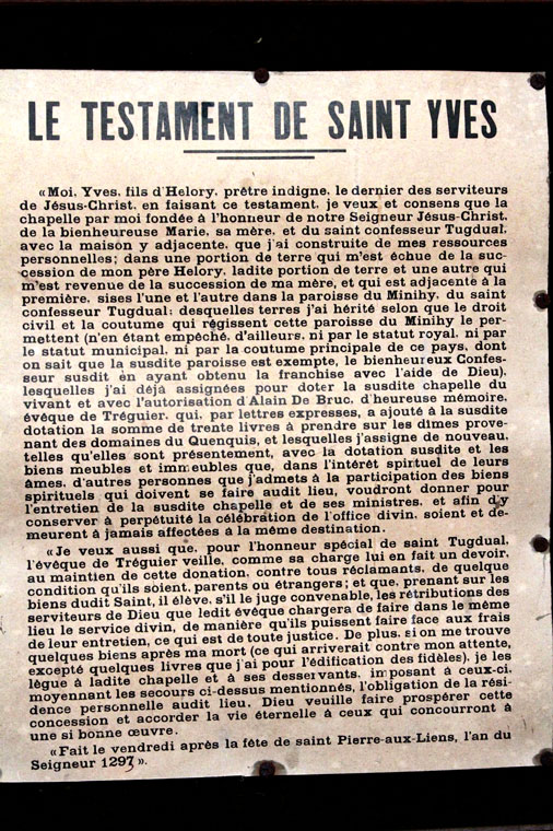 Testament de Saint-Yves en l'glise de Minihy-Trguier (Bretagne)