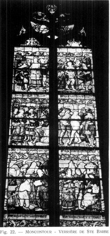 Eglise de Moncontour (Bretagne) : vitrail de Sainte-Barbe.