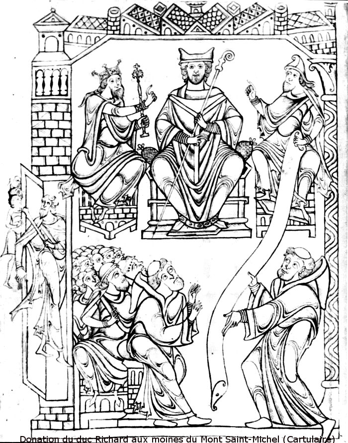 Donation du duc Richard aux moines du Mont Saint-Michel (Cartulaire du XIIme sicle).