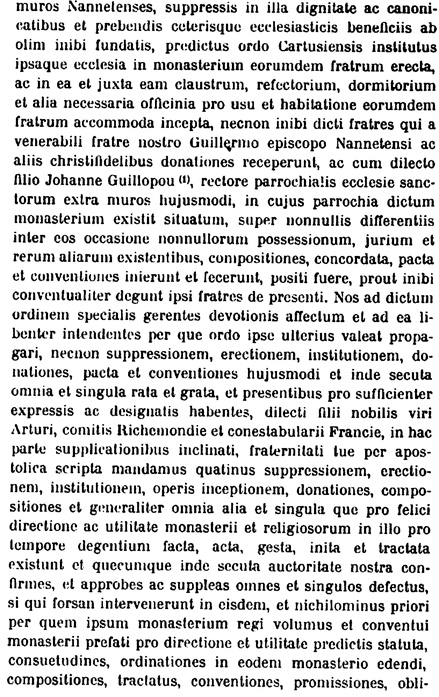 Bulle du pape Nicolas V concernant la Chartreuse de Nantes et la Collgiale des saints Donatien et Rogatien