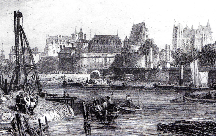 Nantes, le château et la cathédrale, vus par Rouargue vers 1850