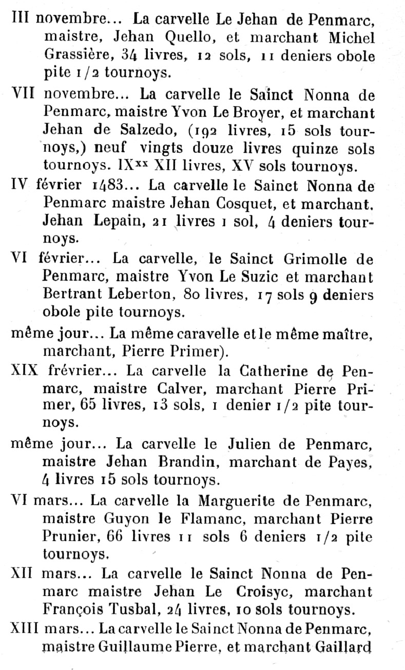 Registres Comptabilit de Bordeaux 1482-1483 (bateaux de Penmarch - liste n2).