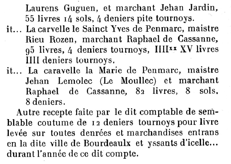 Registres Comptabilit de Bordeaux 1482-1483 (bateaux de Penmarch - liste n4).