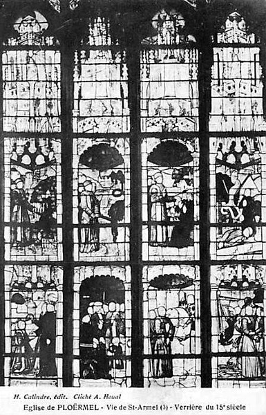 Vitrail de l'église de Saint-Armel de Ploërmel (Bretagne) représentant la vie de Saint-Armel.