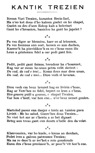 Cantique de Notre-Dame de Trzien  Plouarzel (Bretagne).