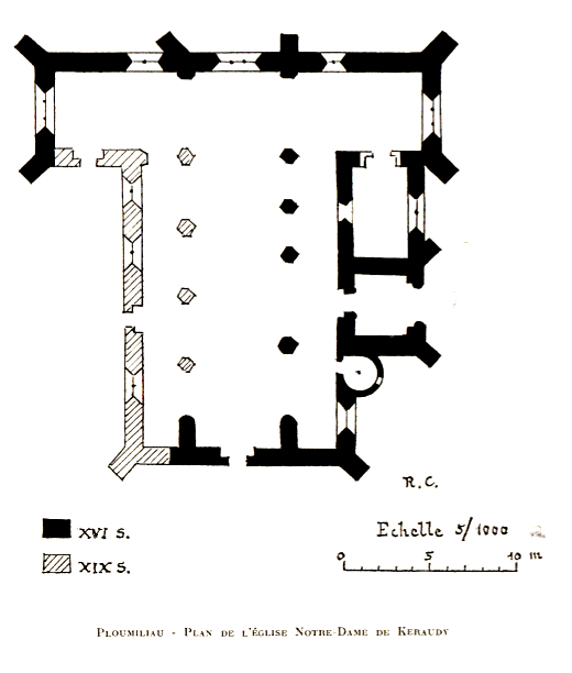 Plan de l'glise de Keraudy en Ploumilliau (Bretagne)