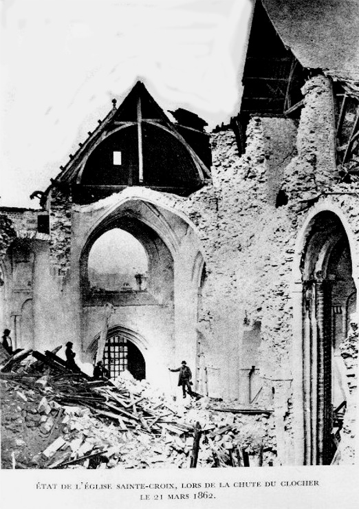 Eglise Sainte-Croix de Quimperl (Bretagne) suite  son croulement en 1862.