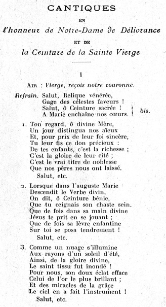 Quintin : Hymme ou Cantique en l'honneur de Notre-Dame de Dlivrance