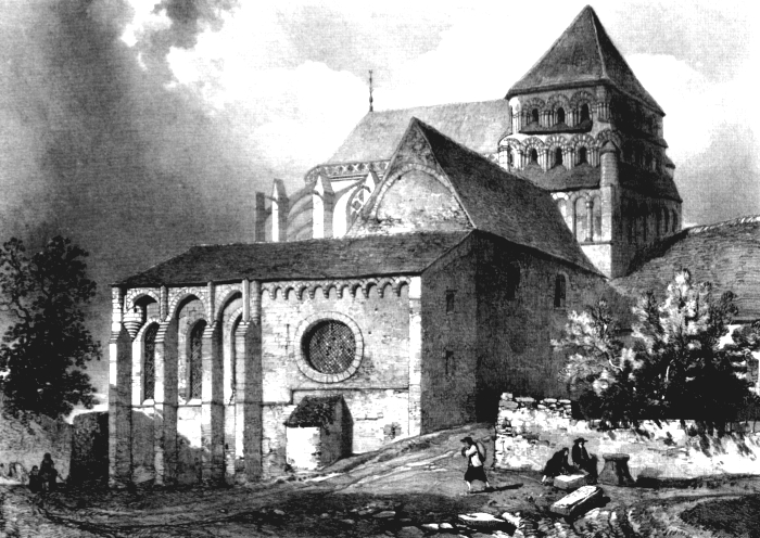 Abbaye de Redon (Bretagne) : lithographie de Ciceri du XIXme sicle. 