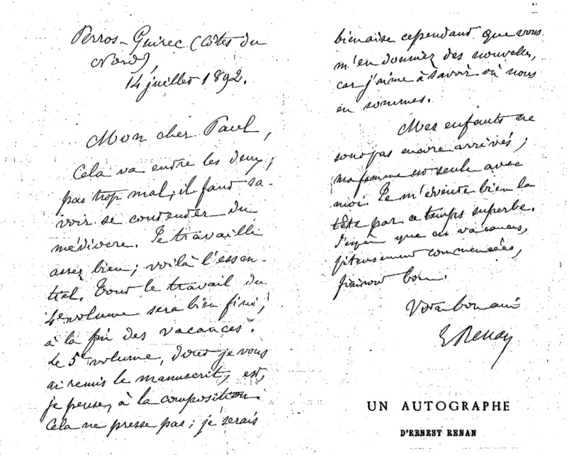 Autographe d'Ernest Renan.