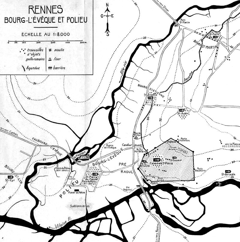Aux origines de Rennes : le Bourg-l'vque et Polieu.