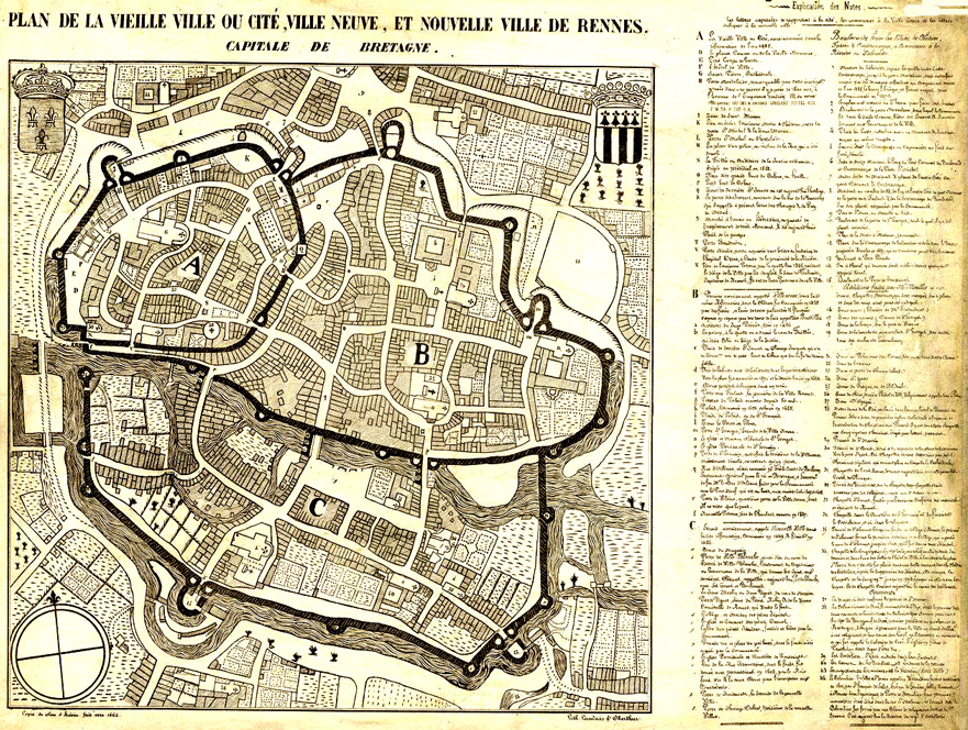 Plan de la vieille ville ou cité de Rennes et de la nouvelle ville de Rennes