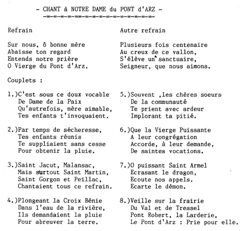 Chant  Notre Dame du Pont d'Arz