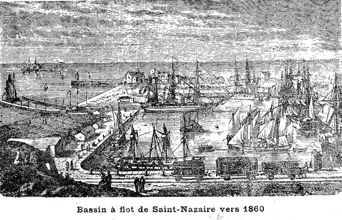 Le bassin  flot de Saint-Nazaire vers 1860