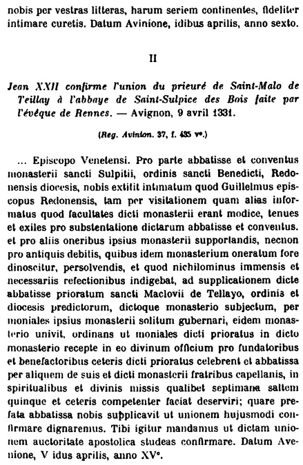 Union du prieur de Saint-Malo de Teillay  l'abbaye Saint-Sulpice des Bois