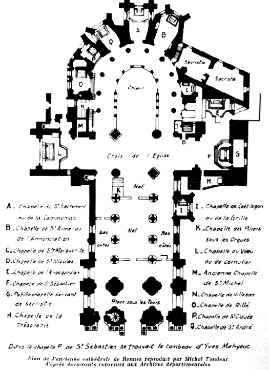 Le tombeau d'Yves Mahyeuc dans l'ancienne cathédrale de Rennes (Bretagne)